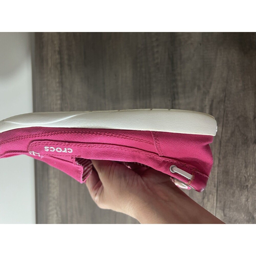 CROCS women size 9 Pink Canvas Slip-On LOAFER BOAT SHOES - Picture 6 of 12